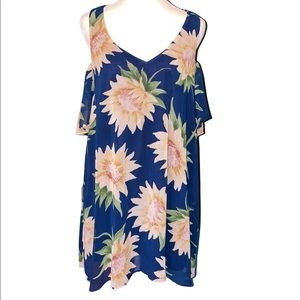 Show Me Your Mumu Cold Shoulder Mini Dress, S, Blue Yellow